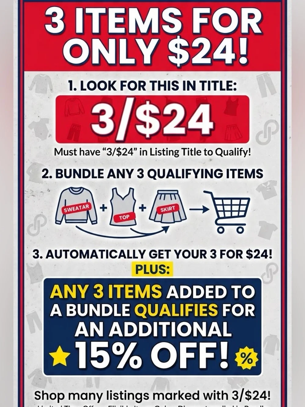3/$24 sale plus 15% off!